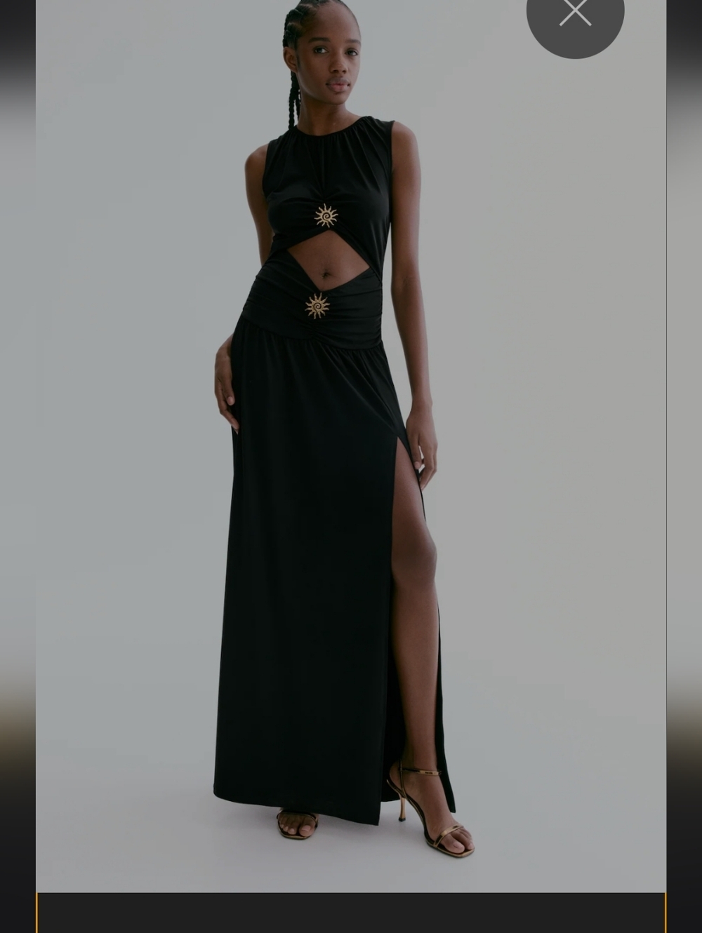 H&M Black Maxi Dress with Gold Sunburst Details